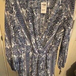 Charlotte Russe Navy and White Paisley Wrap Dress